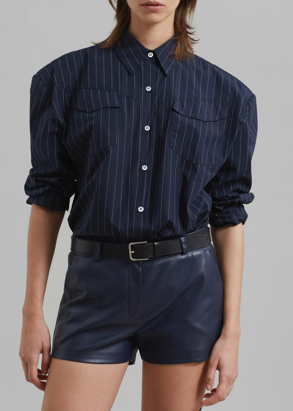 Jeanne Padded Shirt - Navy/White Stripe