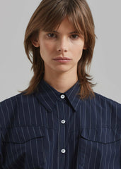 Jeanne Padded Shirt - Navy/White Stripe