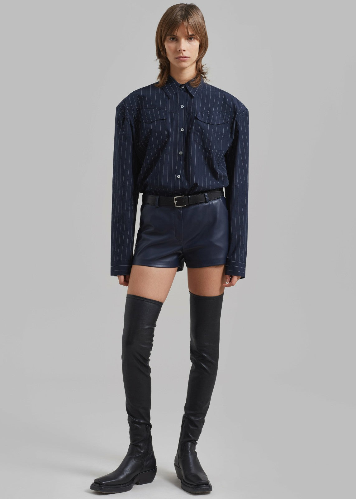 Jeanne Padded Shirt - Navy/White Stripe