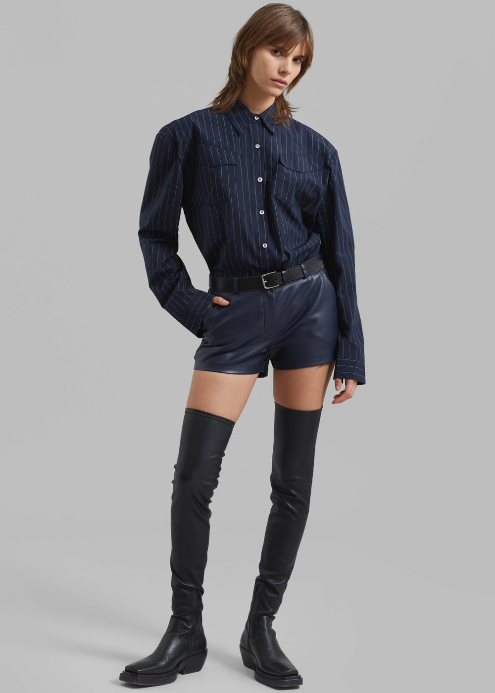 Jeanne Padded Shirt - Navy/White Stripe