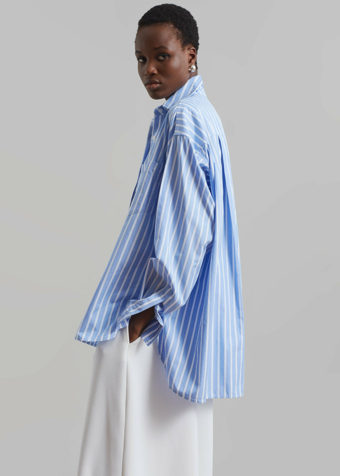 Georgia Boxy Shirt - Sky Blue/White Stripe