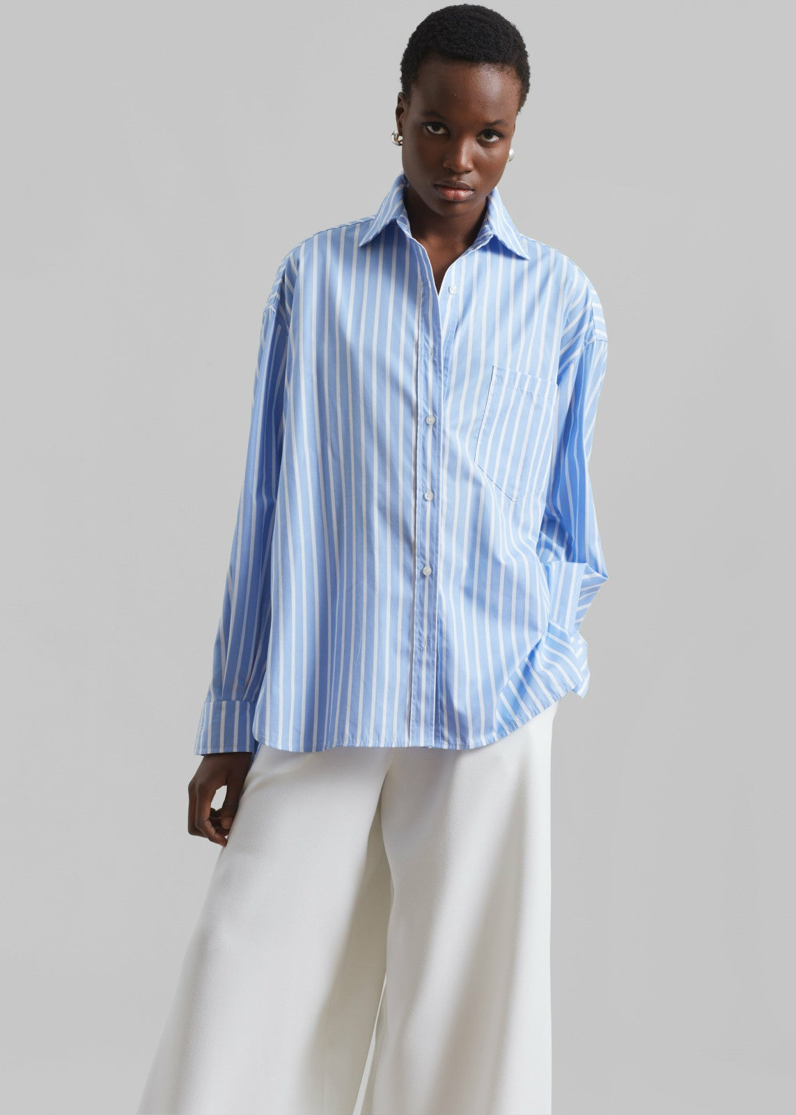 Georgia Boxy Shirt - Sky Blue/White Stripe