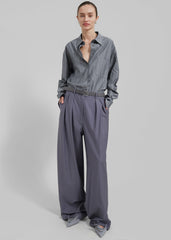 Beatrix Button Up Shirt - Grey/White Pinstripe