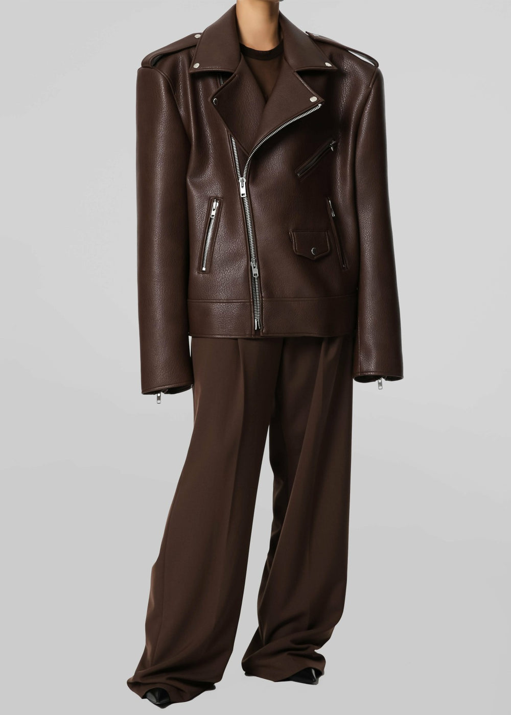 Chicago Oversized Biker Jacket - Brown