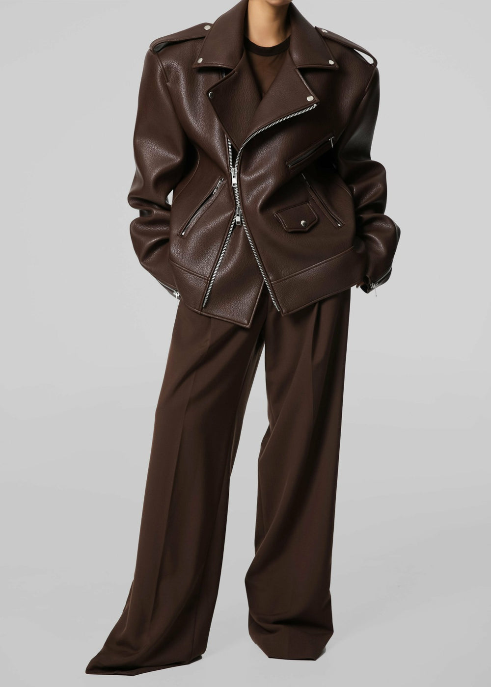 Chicago Oversized Biker Jacket - Brown