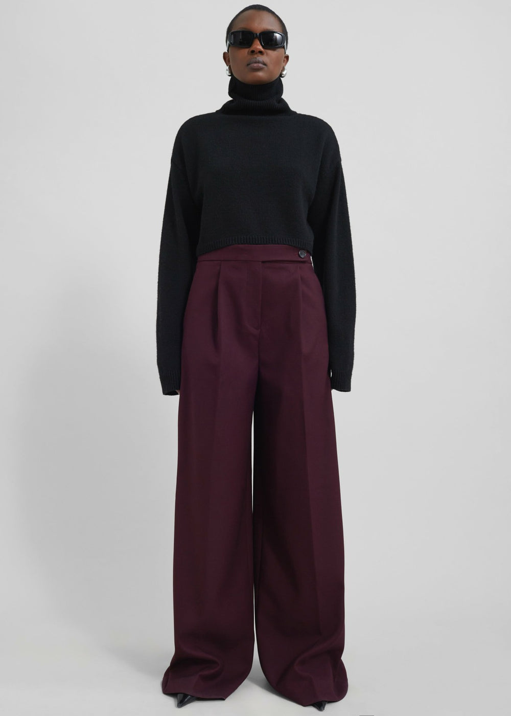 Kamila Wide Leg Trousers - Burgundy
