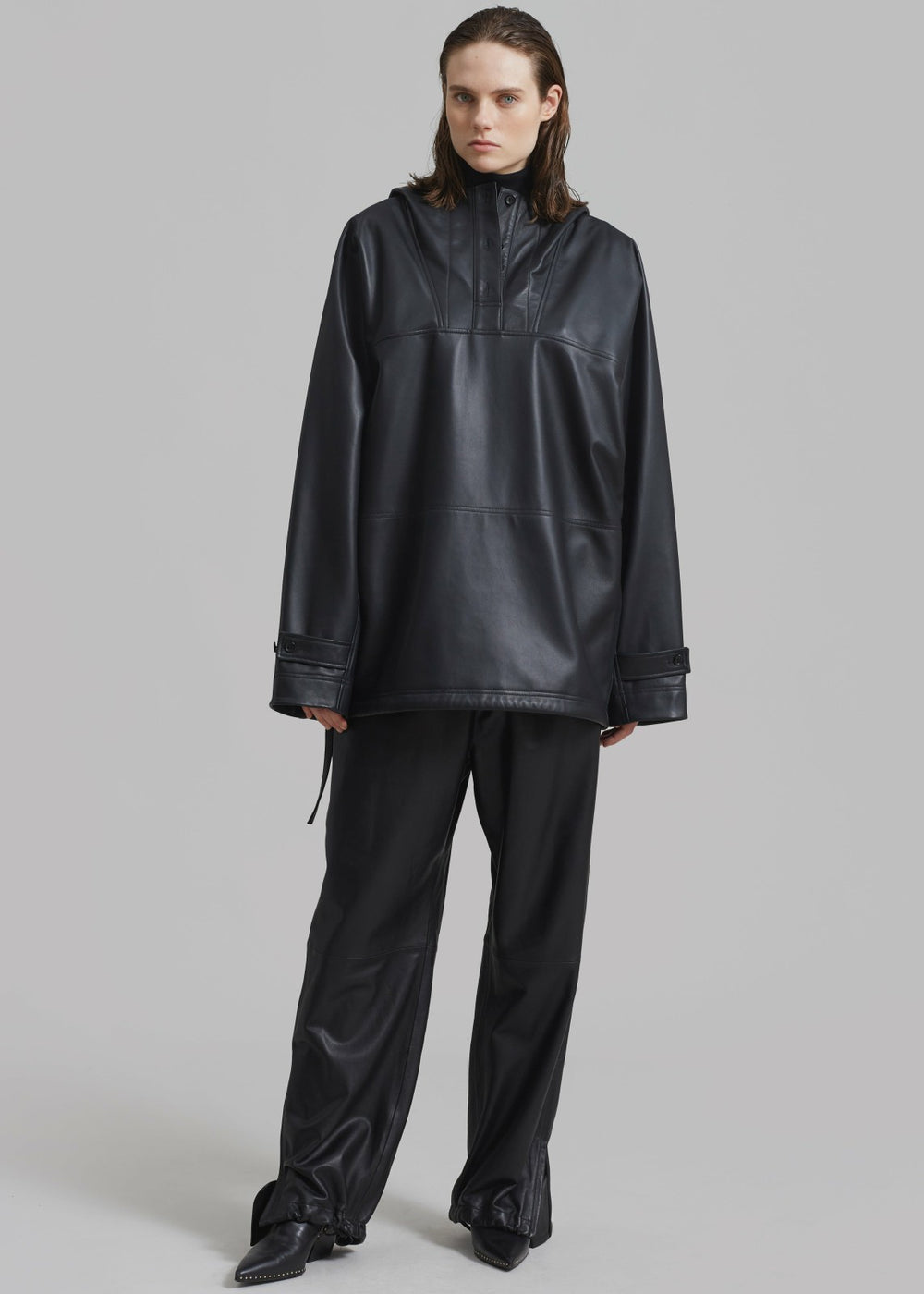 Kevin Leather Hooded Overshirt - Black