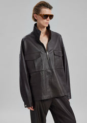 Kevin Leather Half Zip Shirt - Brown