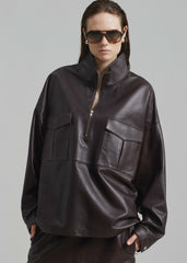 Kevin Leather Half Zip Shirt - Brown