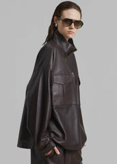 Kevin Leather Half Zip Shirt - Brown