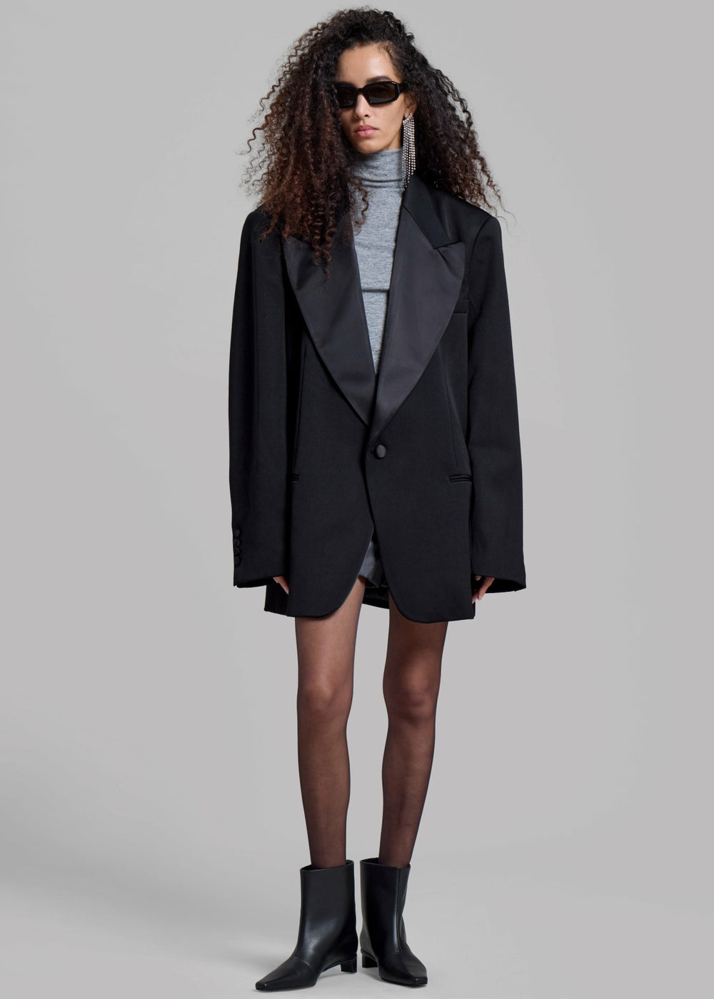Halle Satin Collar Blazer - Black
