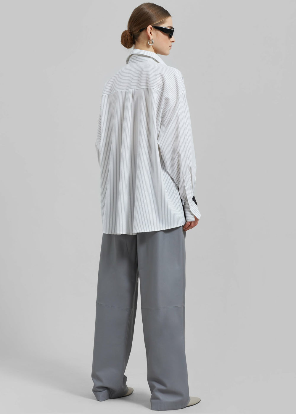 Leona Button Up Shirt - White/Grey Stripe