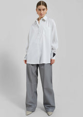 Leona Button Up Shirt - White/Grey Stripe