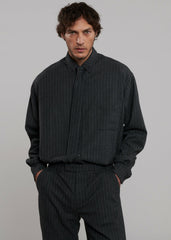 Mason Wool Button Up Shirt - Dark Grey/White Pinstripe
