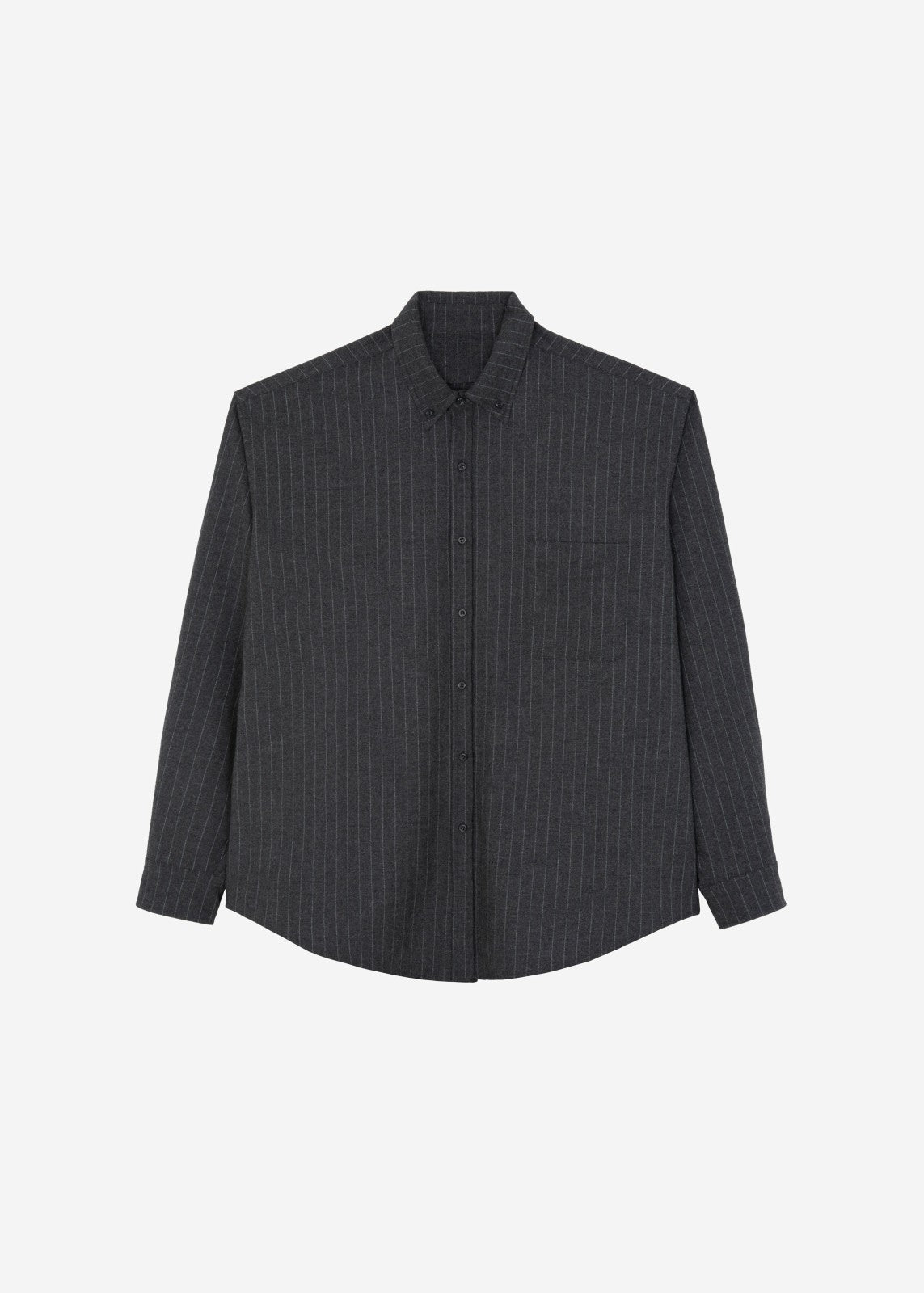 Mason Wool Button Up Shirt - Dark Grey/White Pinstripe