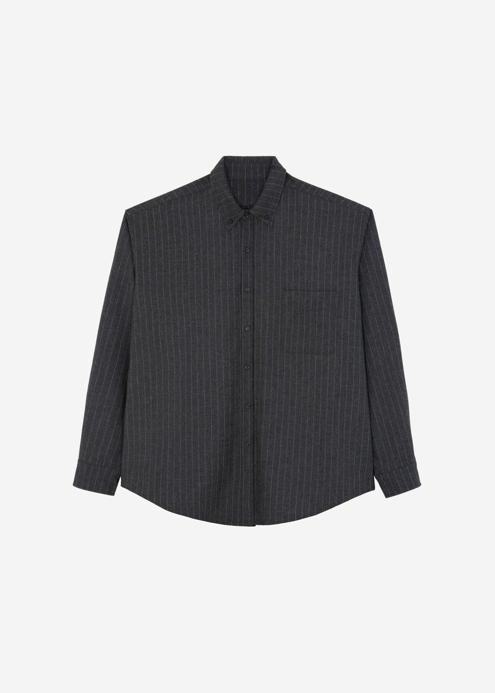 Mason Wool Button Up Shirt - Dark Grey/White Pinstripe