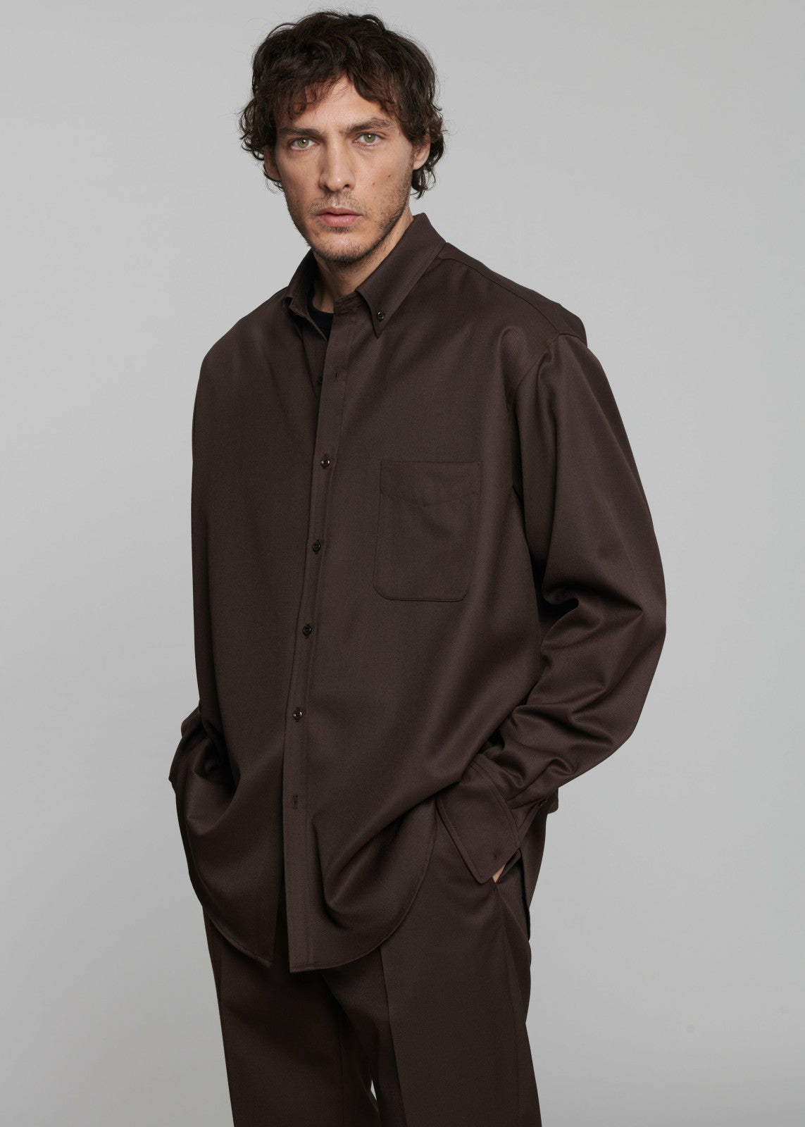 Mason Wool Button Up Shirt - Brown