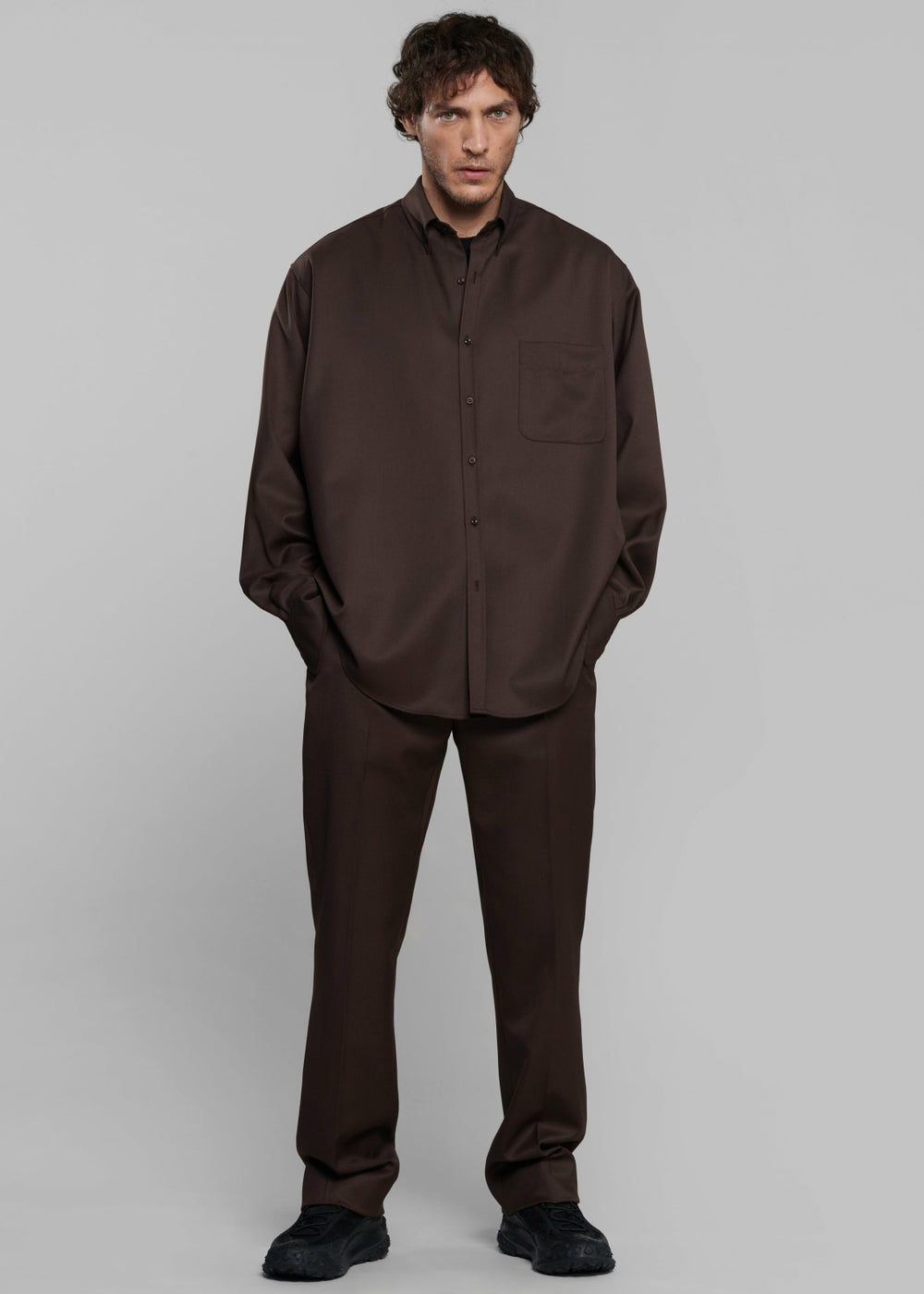 Mason Wool Button Up Shirt - Brown