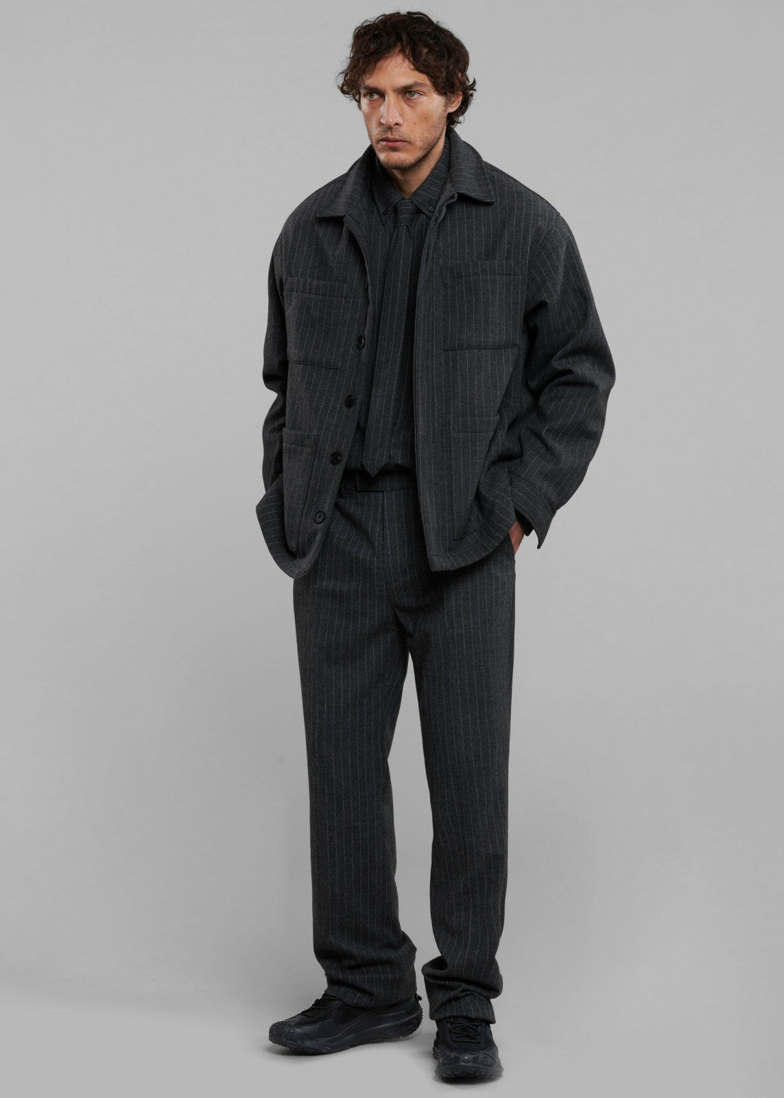 Mason Wool Trousers - Dark Grey/White Pinstripe