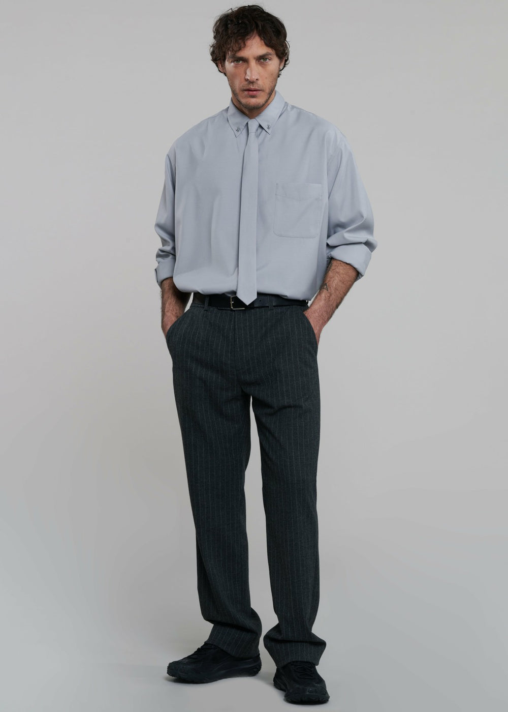 Mason Wool Trousers - Dark Grey/White Pinstripe
