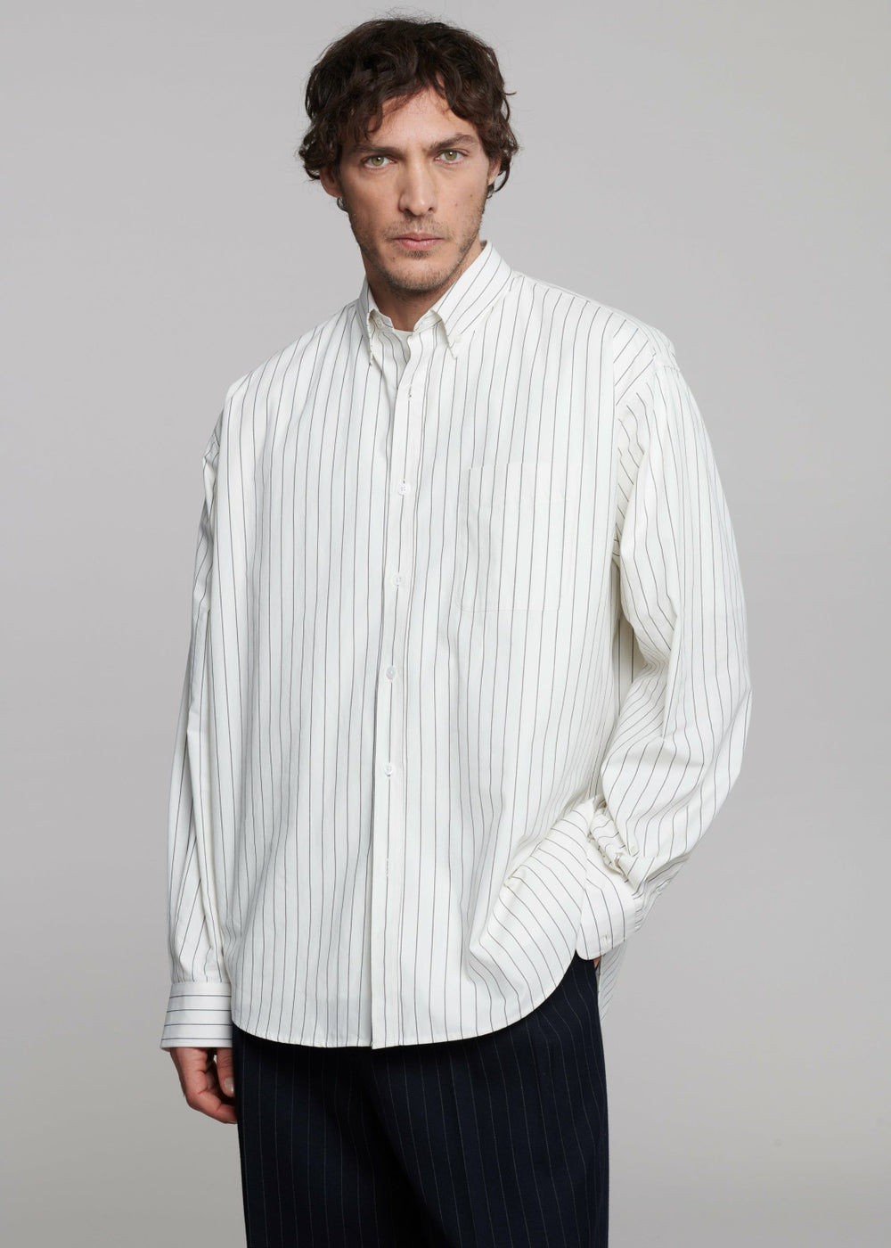 Sinclair Poplin Shirt - White/Black Stripe