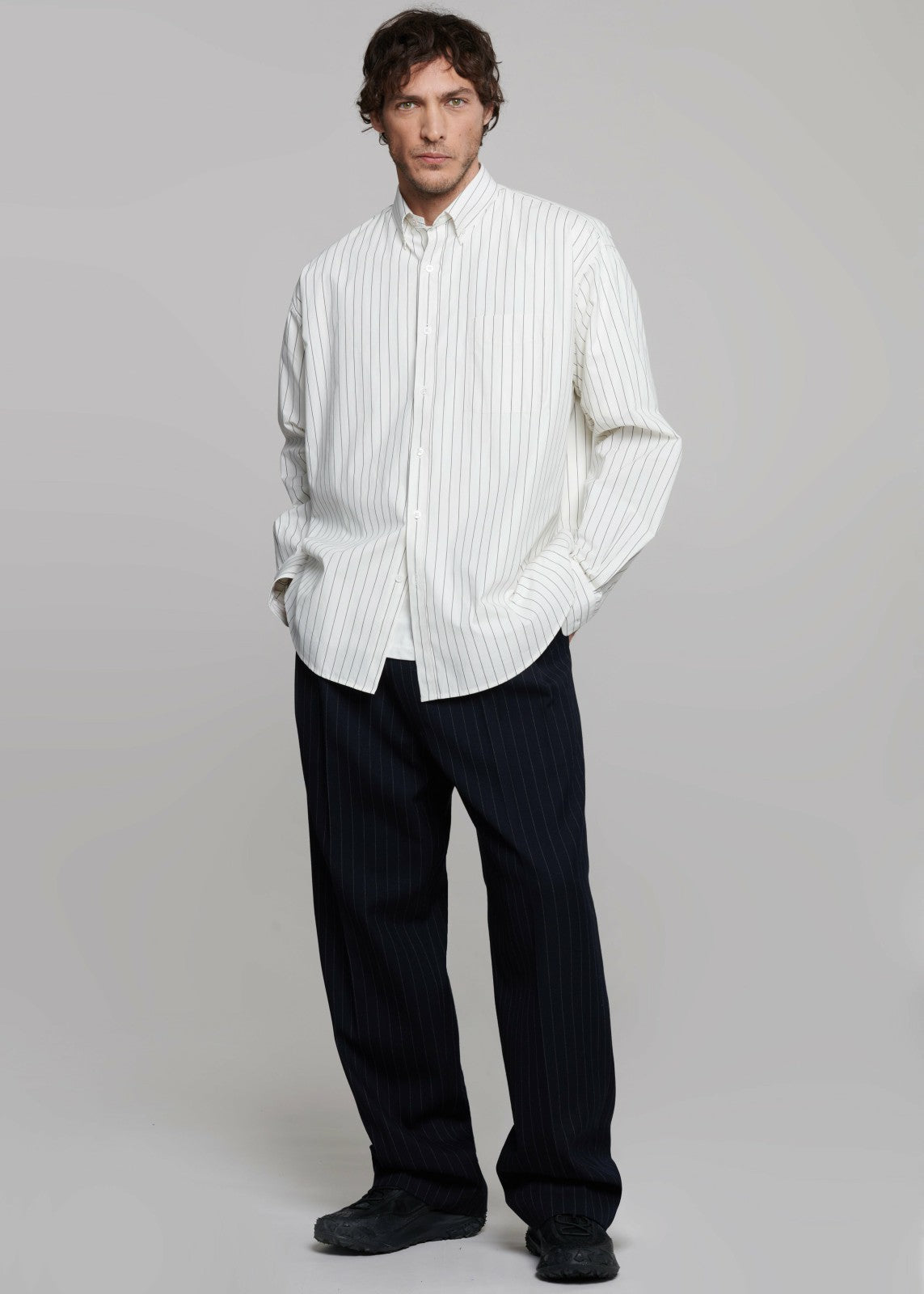 Sinclair Poplin Shirt - White/Black Stripe