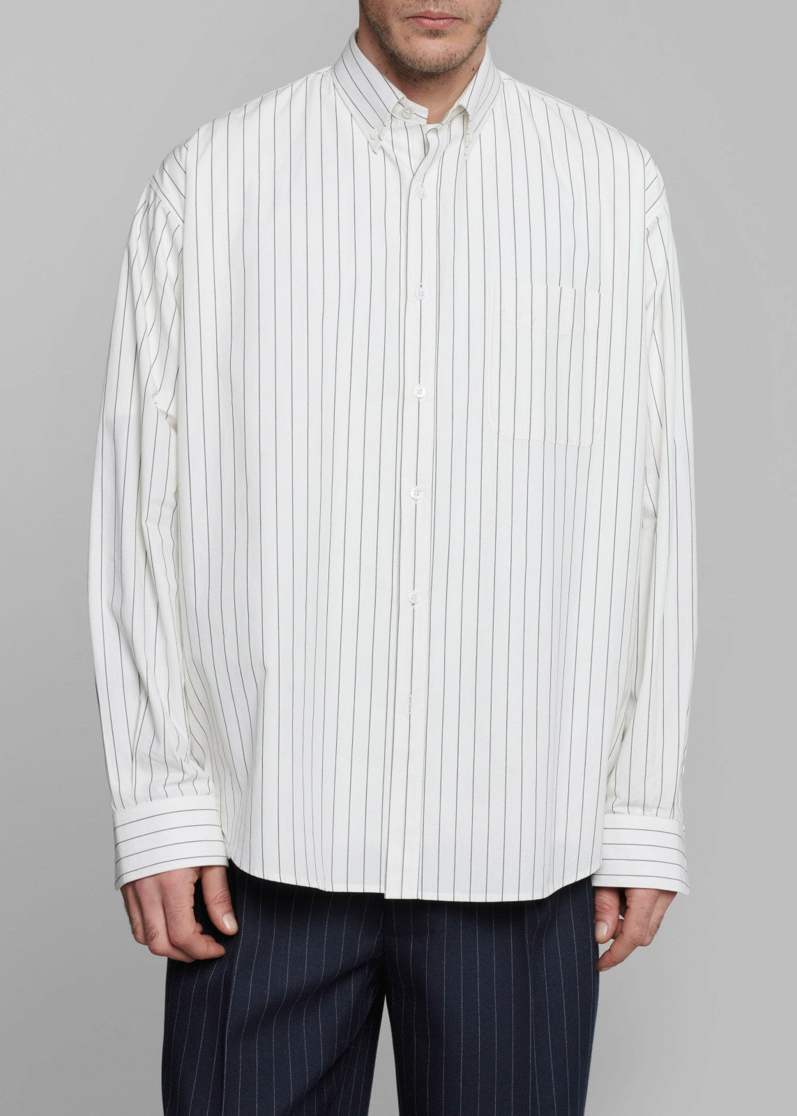 Sinclair Poplin Shirt - White/Black Stripe