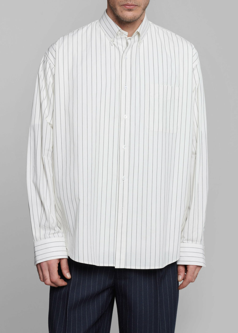 Sinclair Poplin Shirt - White/Black Stripe
