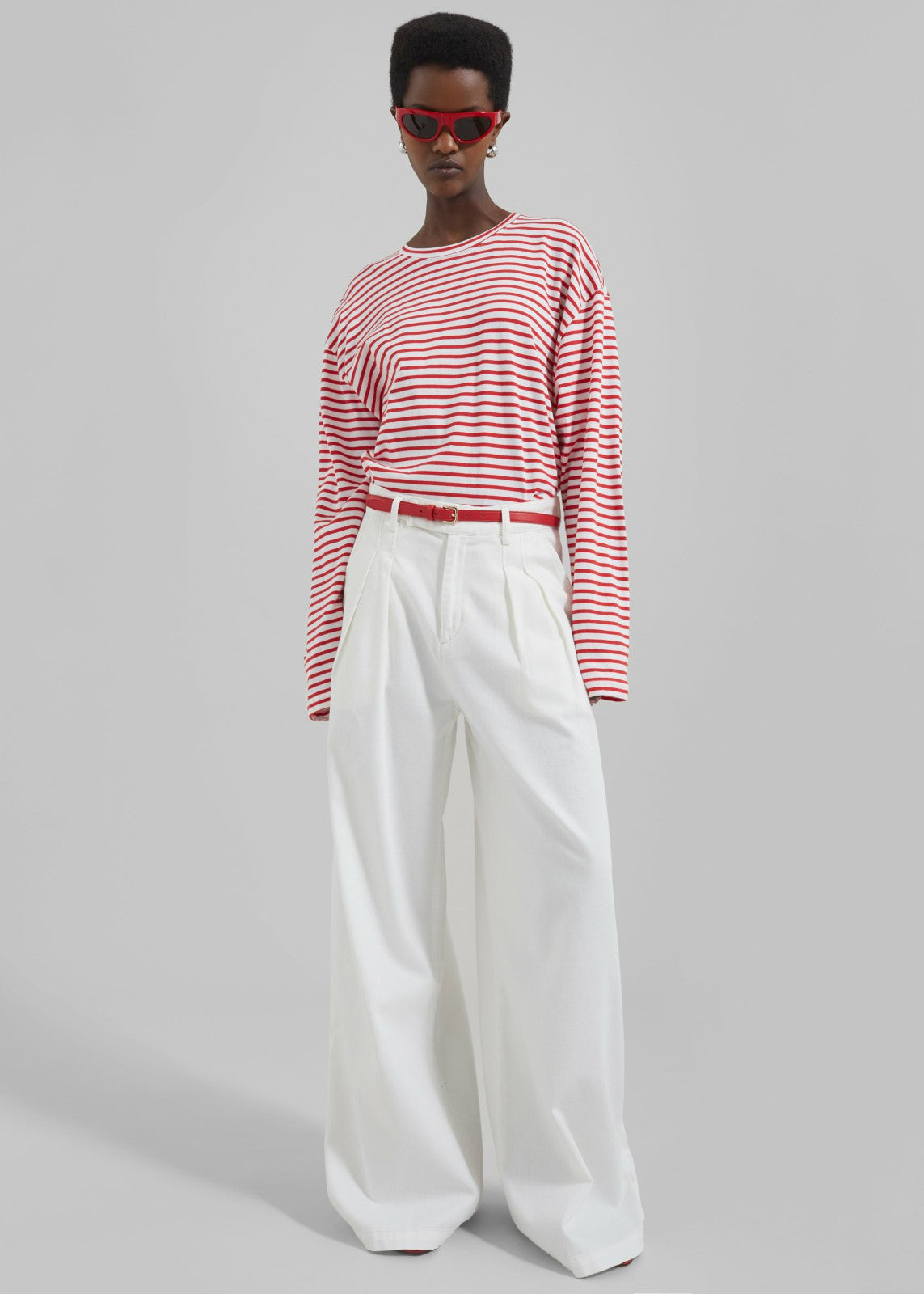 Salome Long Sleeve Tee - White/Red Stripe