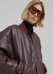 Astra Faux Leather Bomber Jacket - Burgundy