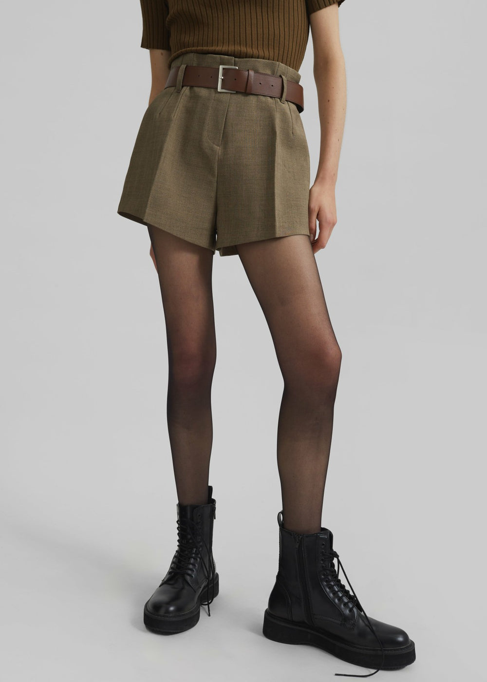 Chappell Belted Shorts - Brown