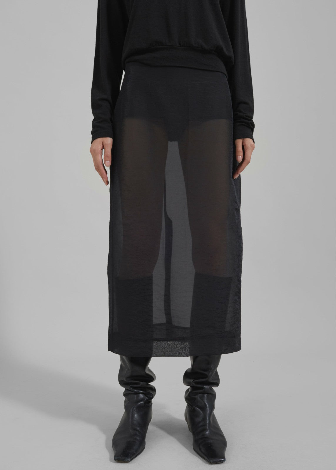 Yara Sheer Midi Skirt - Black