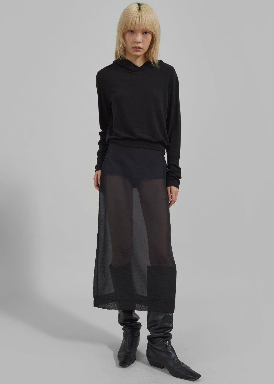 Yara Sheer Midi Skirt - Black