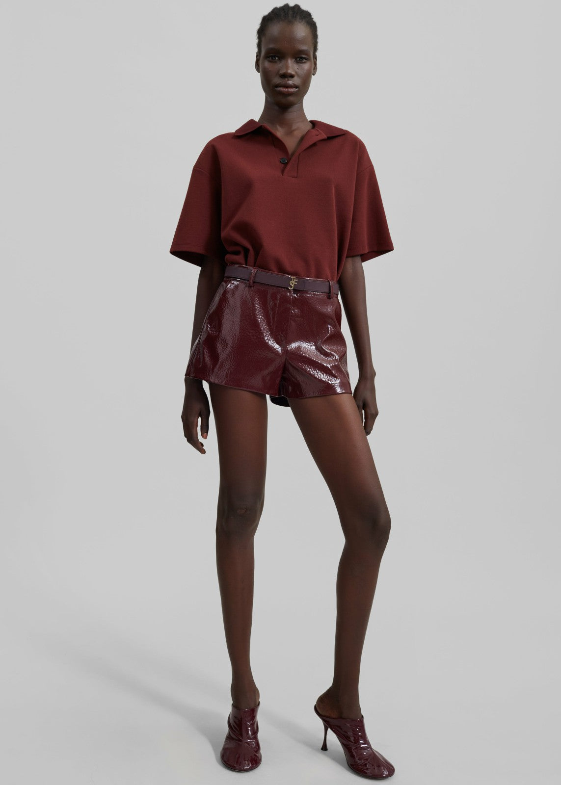Kate Crackled Faux Leather Mini Shorts - Burgundy