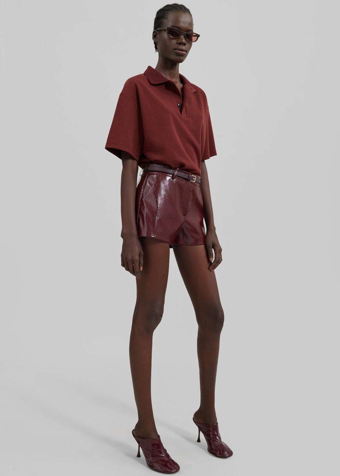 Kate Crackled Faux Leather Mini Shorts - Burgundy