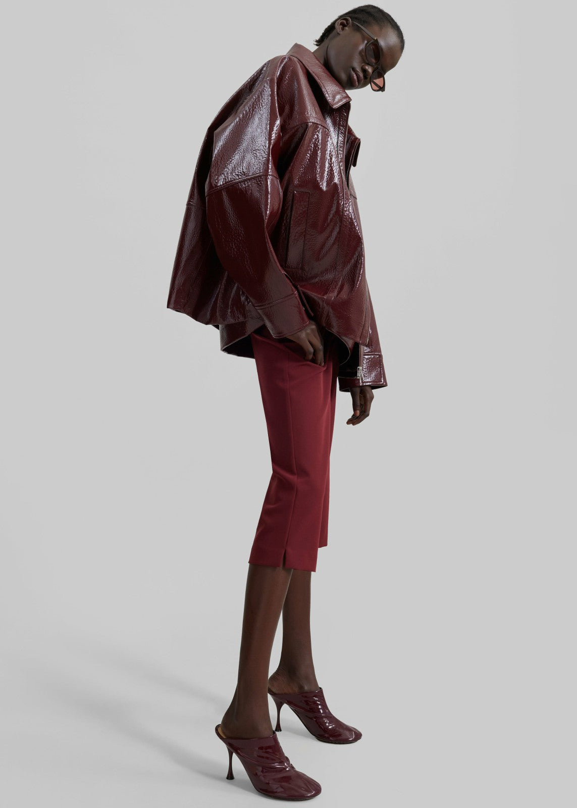 Arbor Crackled Faux Leather Jacket - Burgundy