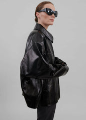 Arbor Crackled Faux Leather Jacket - Black