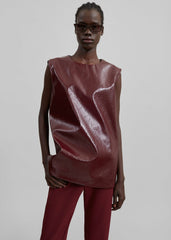 Amaris Crackled Faux Leather Tank Top - Burgundy