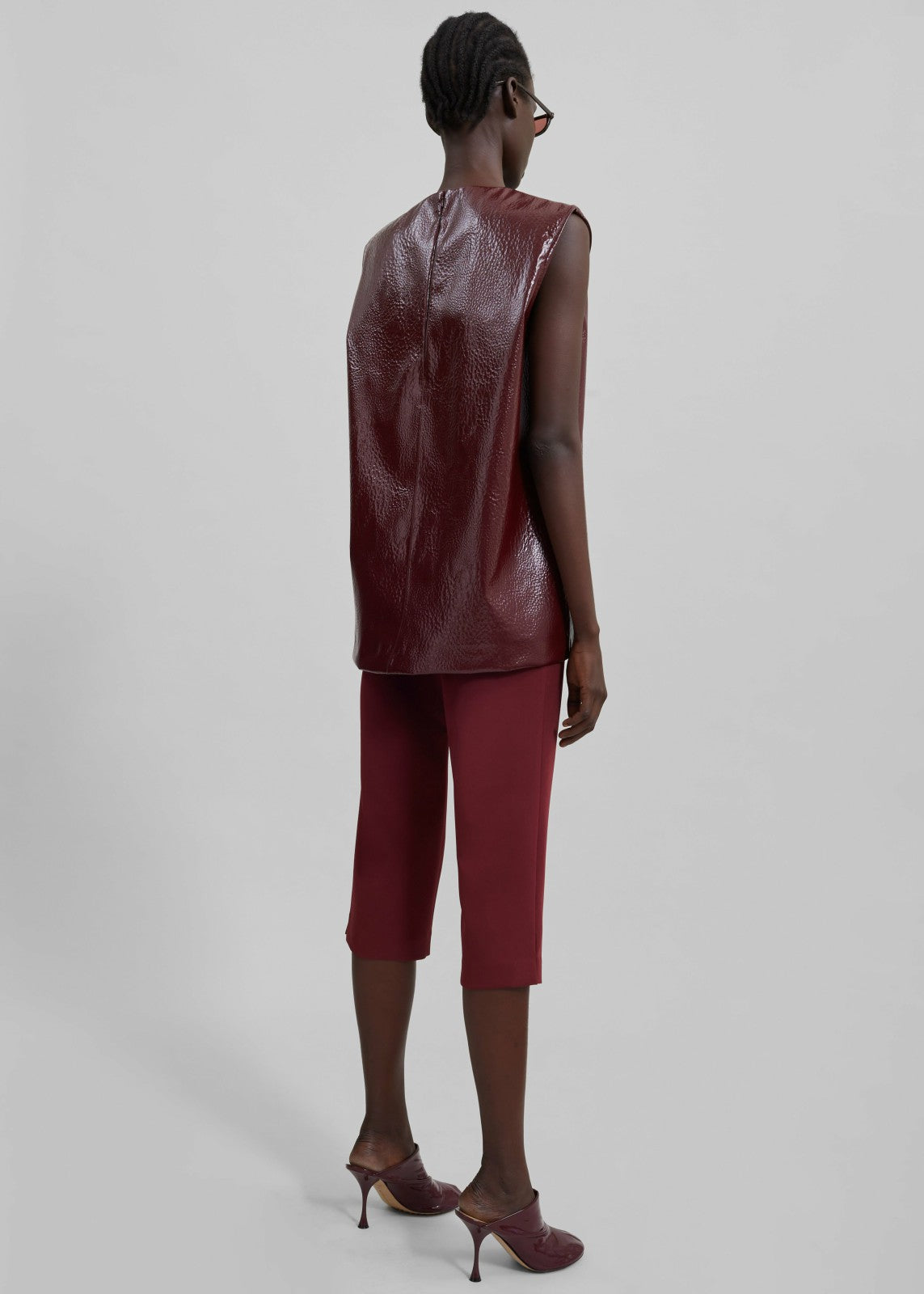 Amaris Crackled Faux Leather Tank Top - Burgundy