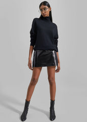 Mary Crackled Faux Leather Mini Skirt - Black