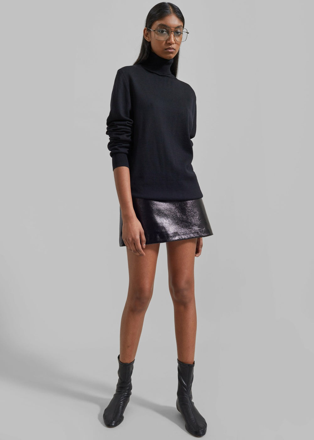 Mary Crackled Faux Leather Mini Skirt - Black