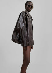 Arbor Crackled Faux Leather Jacket - Brown