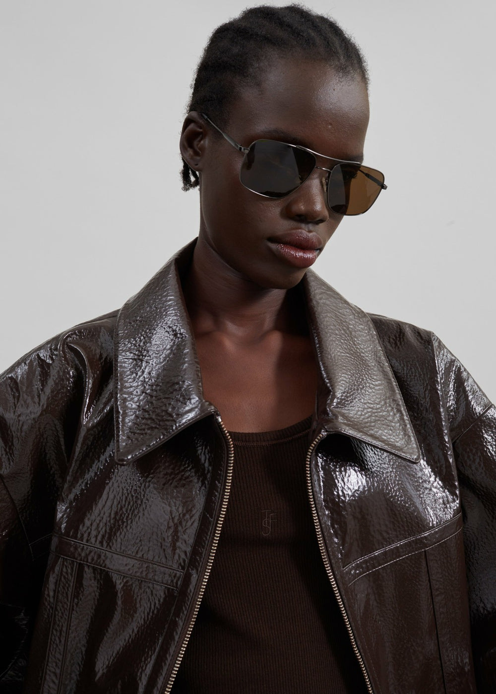 Arbor Crackled Faux Leather Jacket - Brown