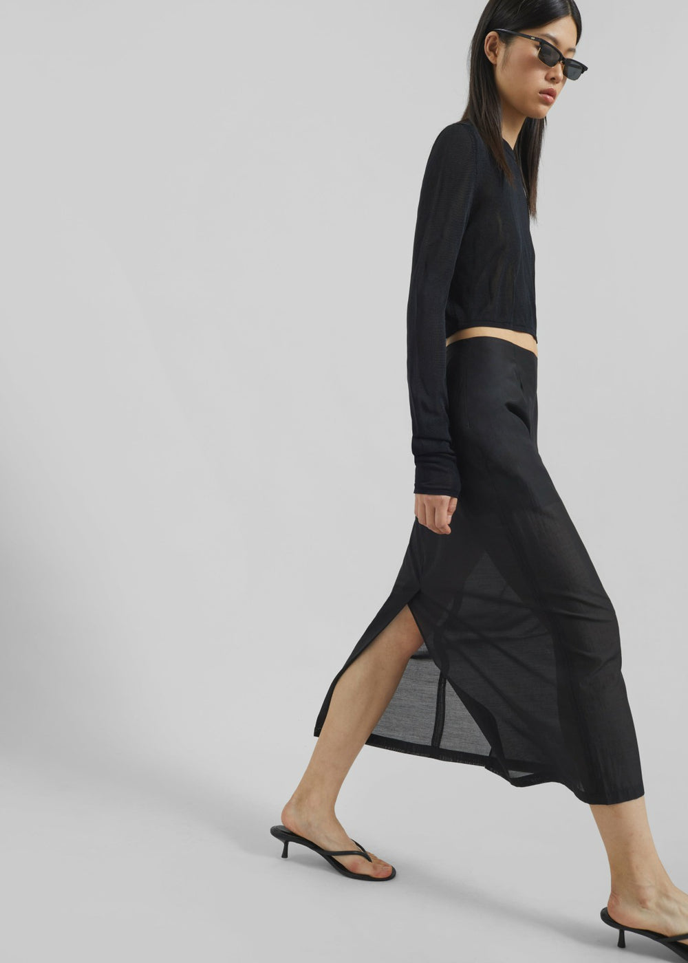 Lenore Semi Sheer Midi Skirt - Black