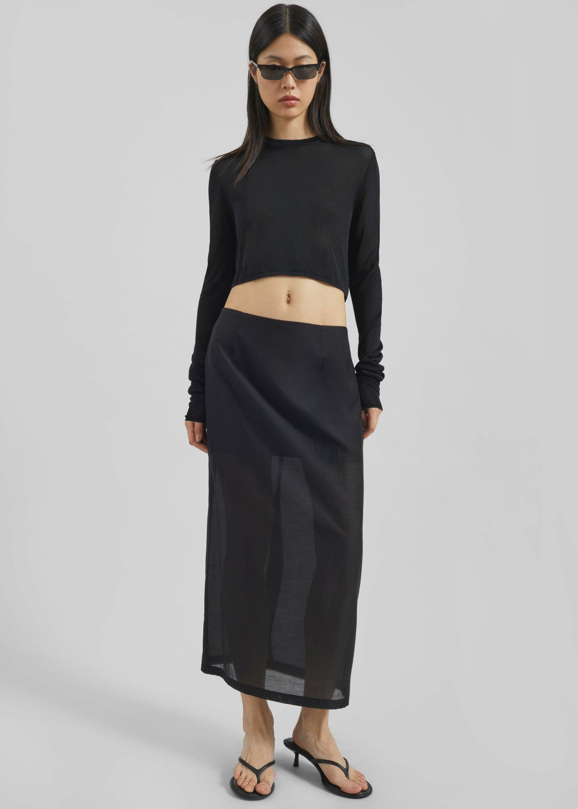Lenore Semi Sheer Midi Skirt - Black