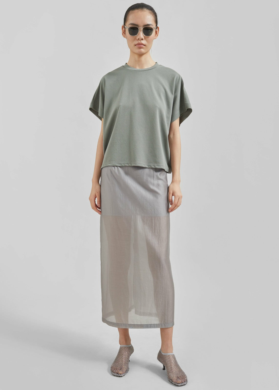 Lenore Semi Sheer Midi Skirt - Grey