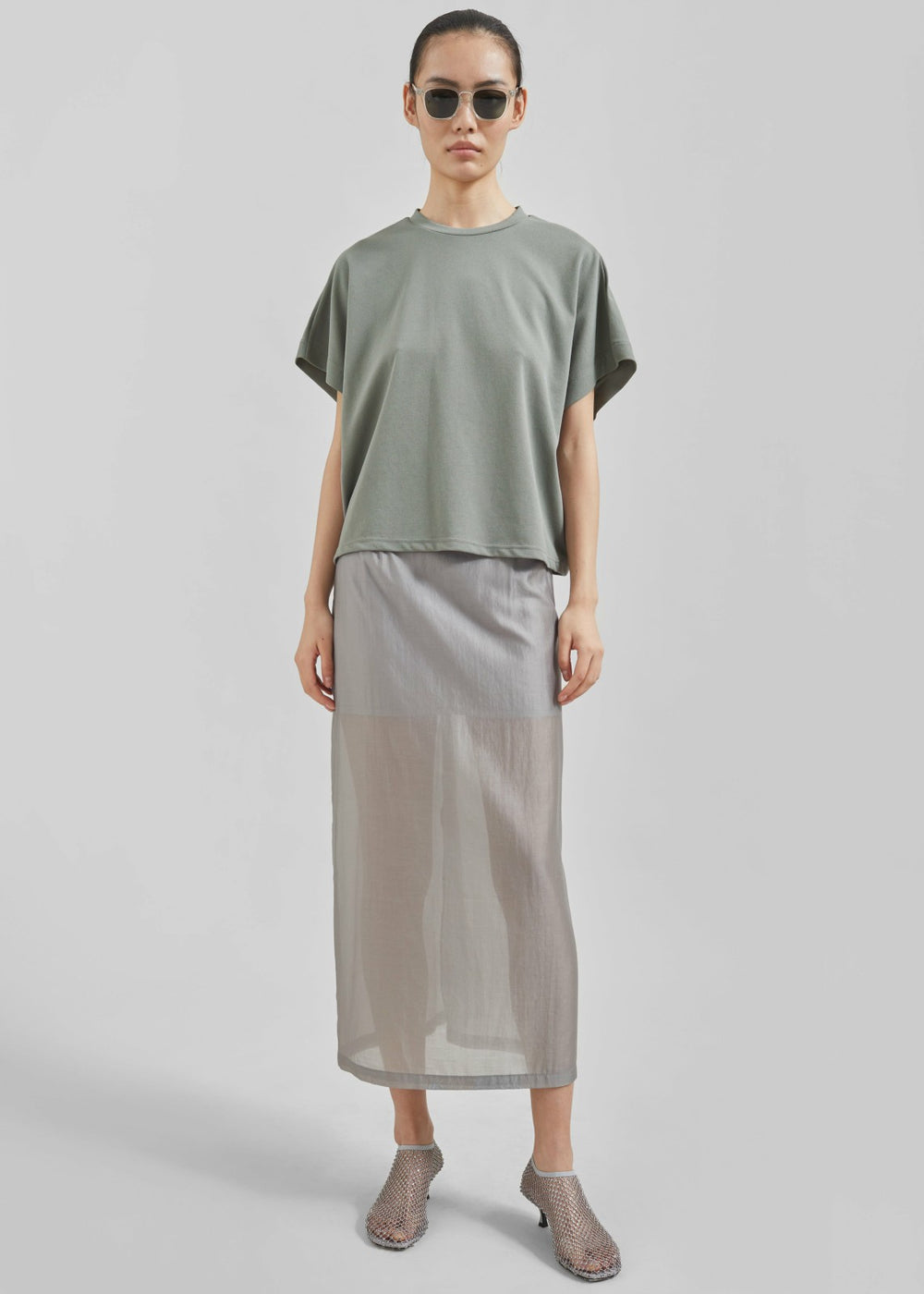 Lenore Semi Sheer Midi Skirt - Grey