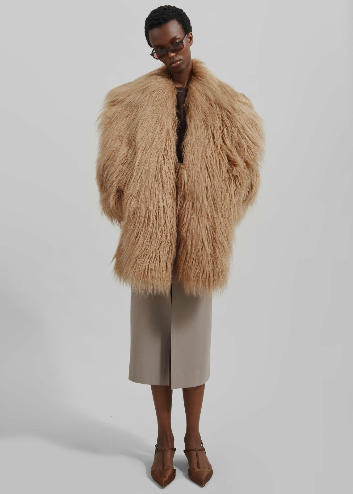 Miley Faux Fur Jacket - Camel