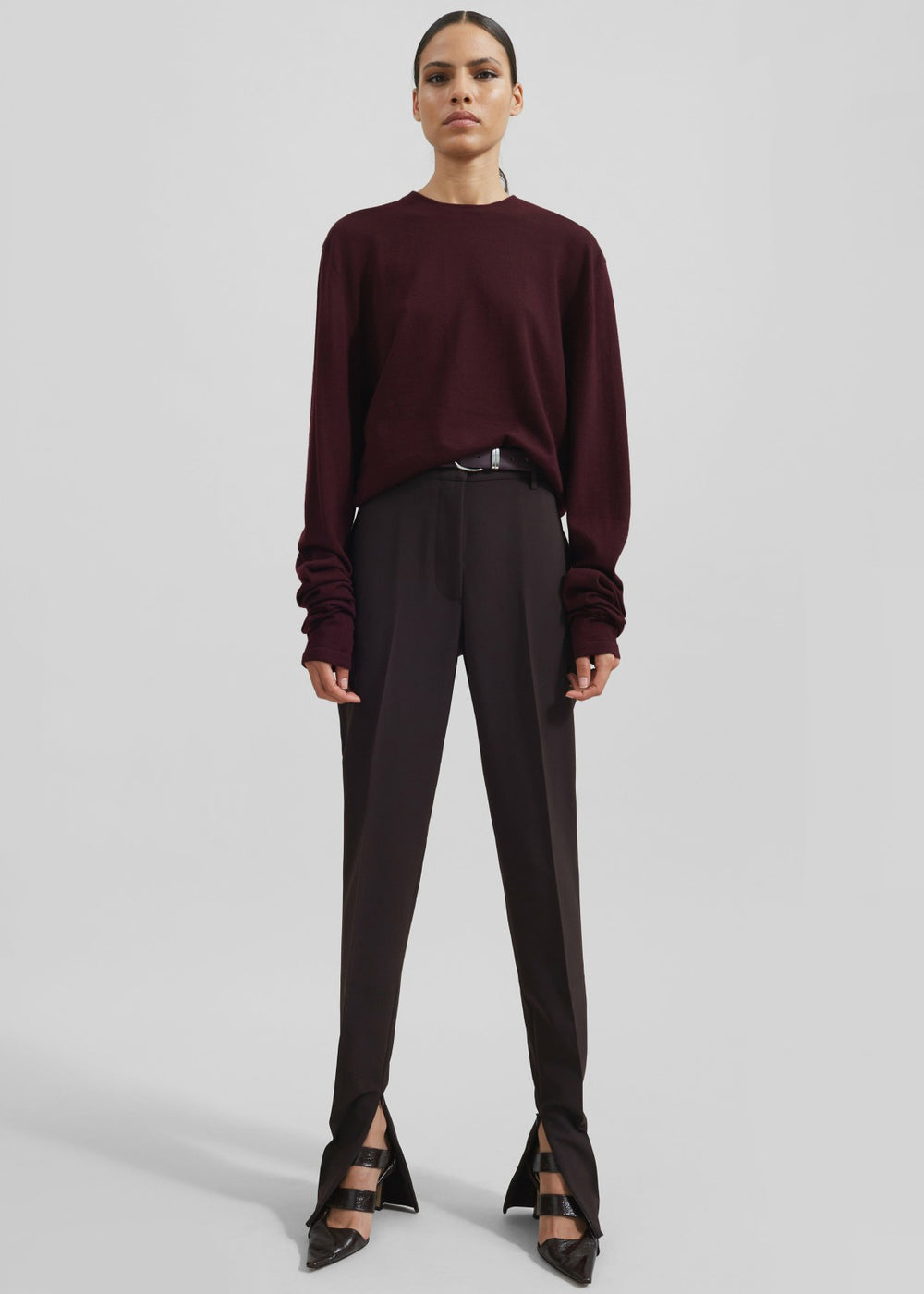 Ora Leather Belt - Plum/Silver