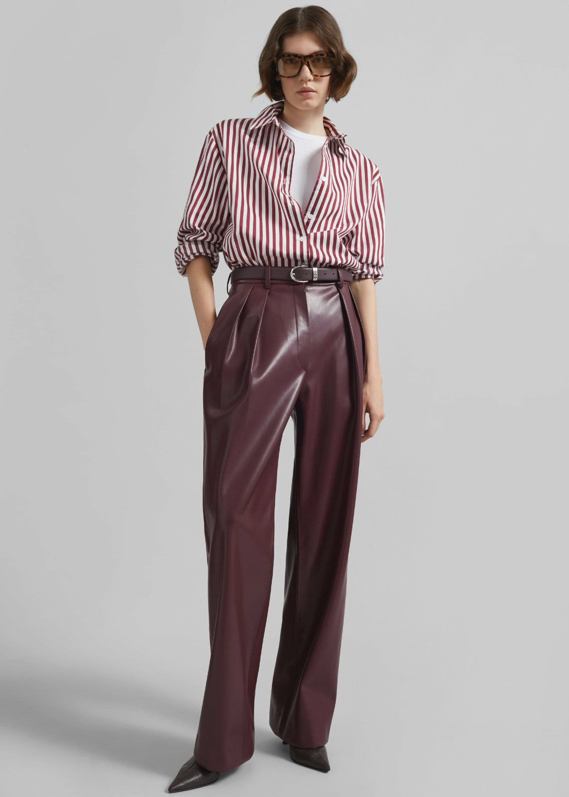 Ora Leather Belt - Plum/Silver